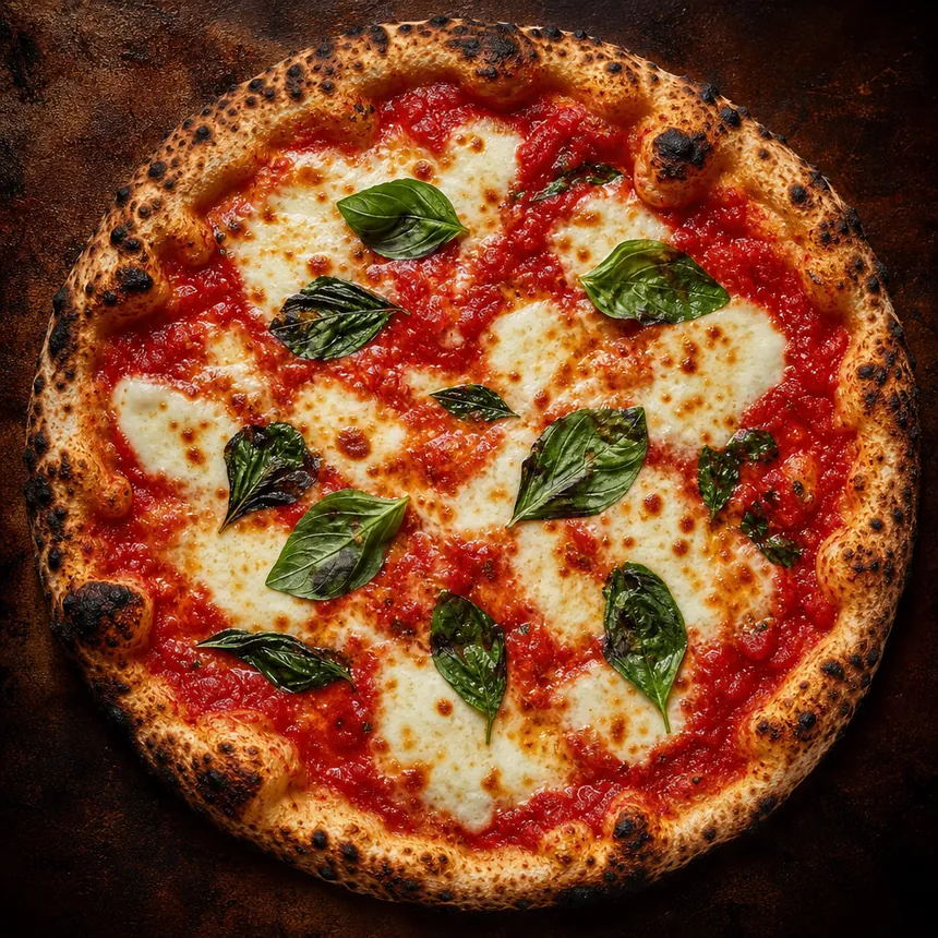 Pizza aus dem Lavasteinofen mit knusprigem dünnem Boden